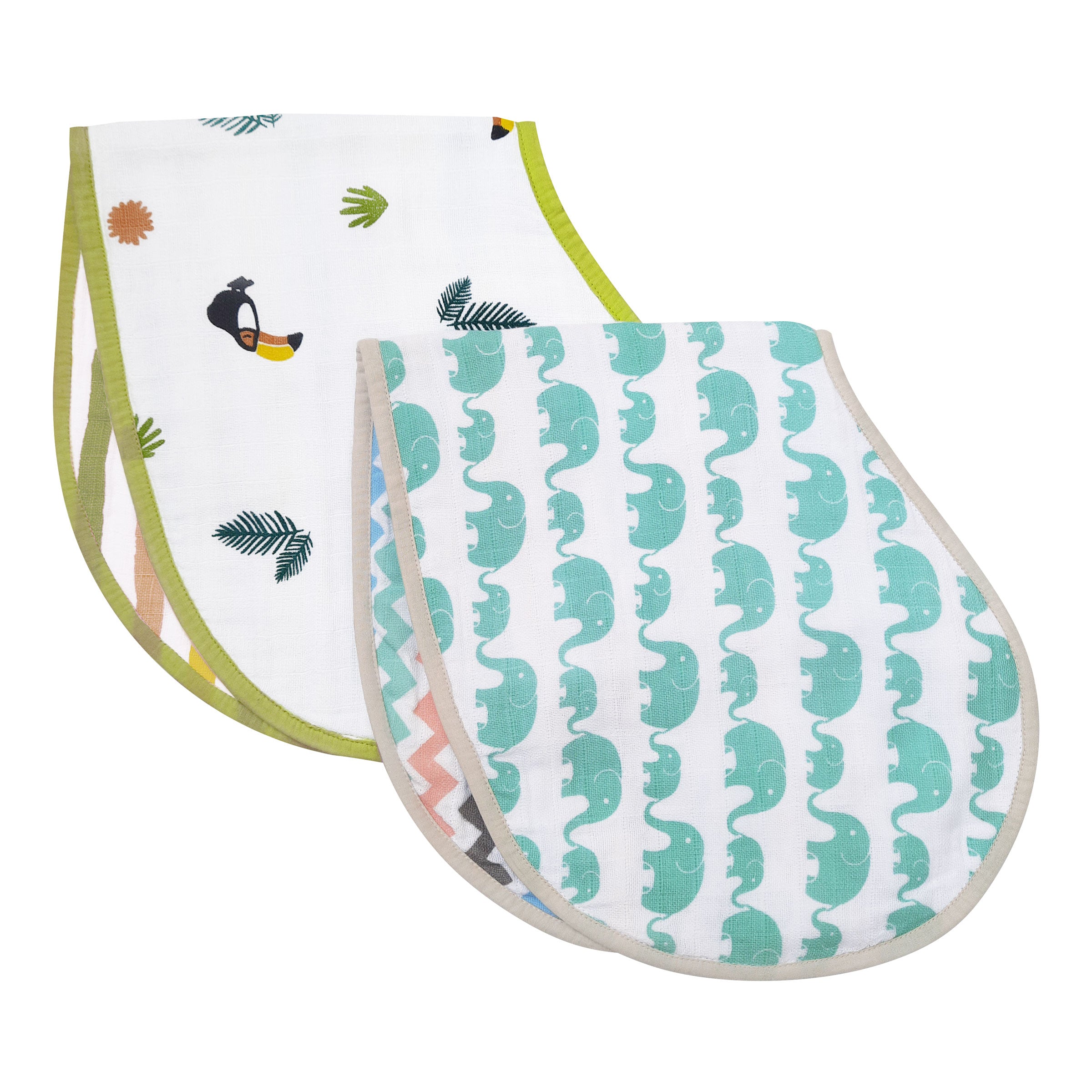 Masilo Organic Muslin Burp Cloth & Bib (Pack of 2) – Toucan & Elephant