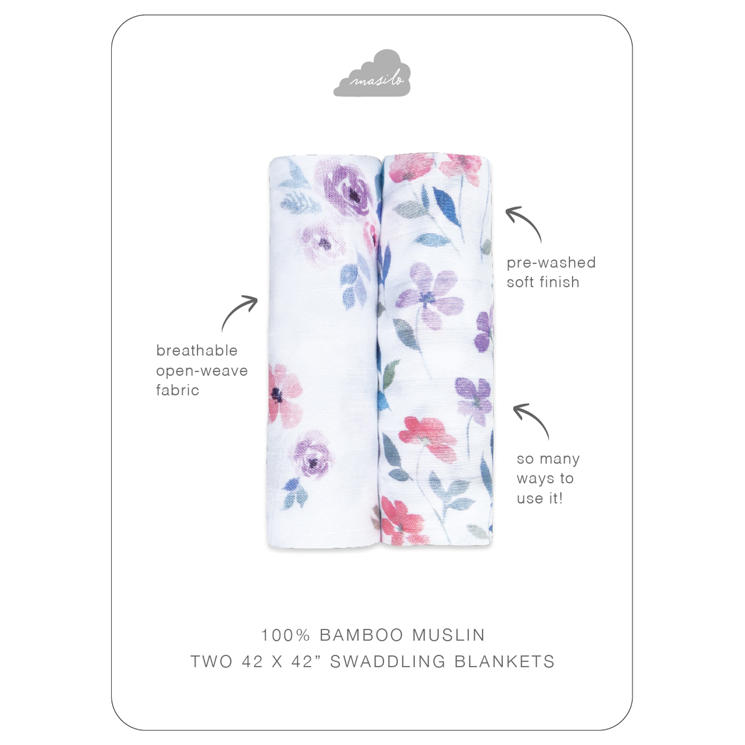 Masilo Bamboo Muslin Swaddles (Set of 2) - Bloom
