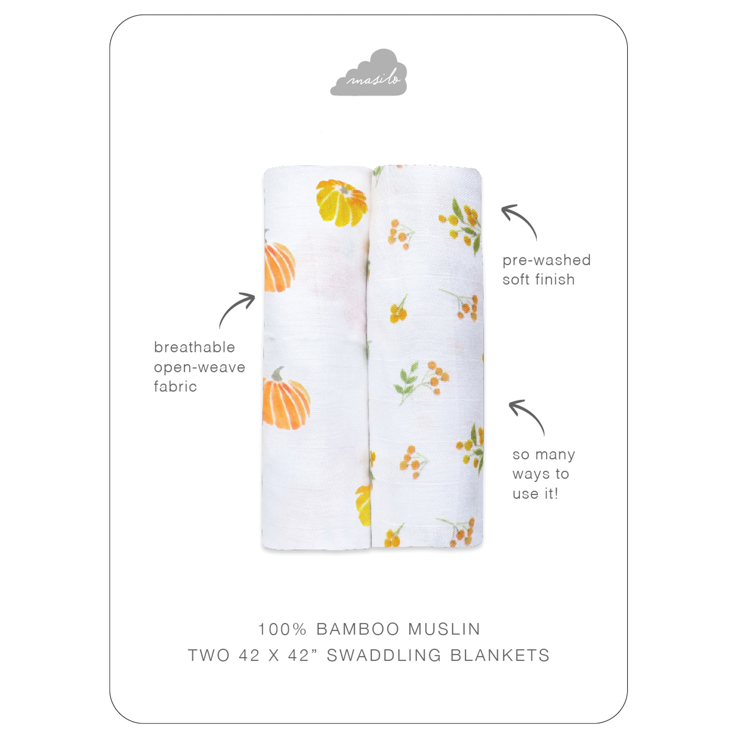 Masilo Bamboo Muslin Swaddles (Set of 2) - Our Little Pumpkin