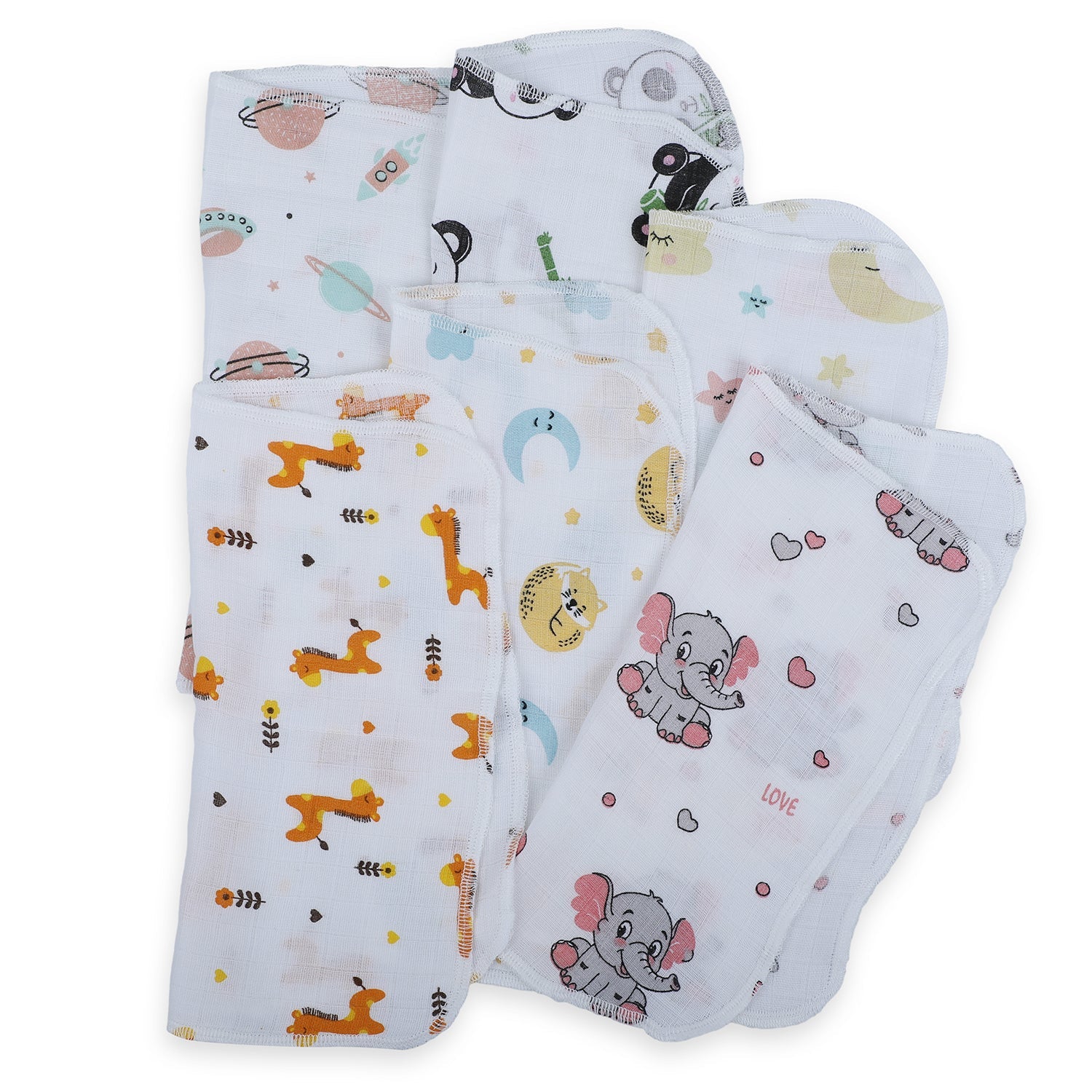 Baby Moo Highly Absorbent Cotton 6 Pcs Wash Cloth - Multicolour