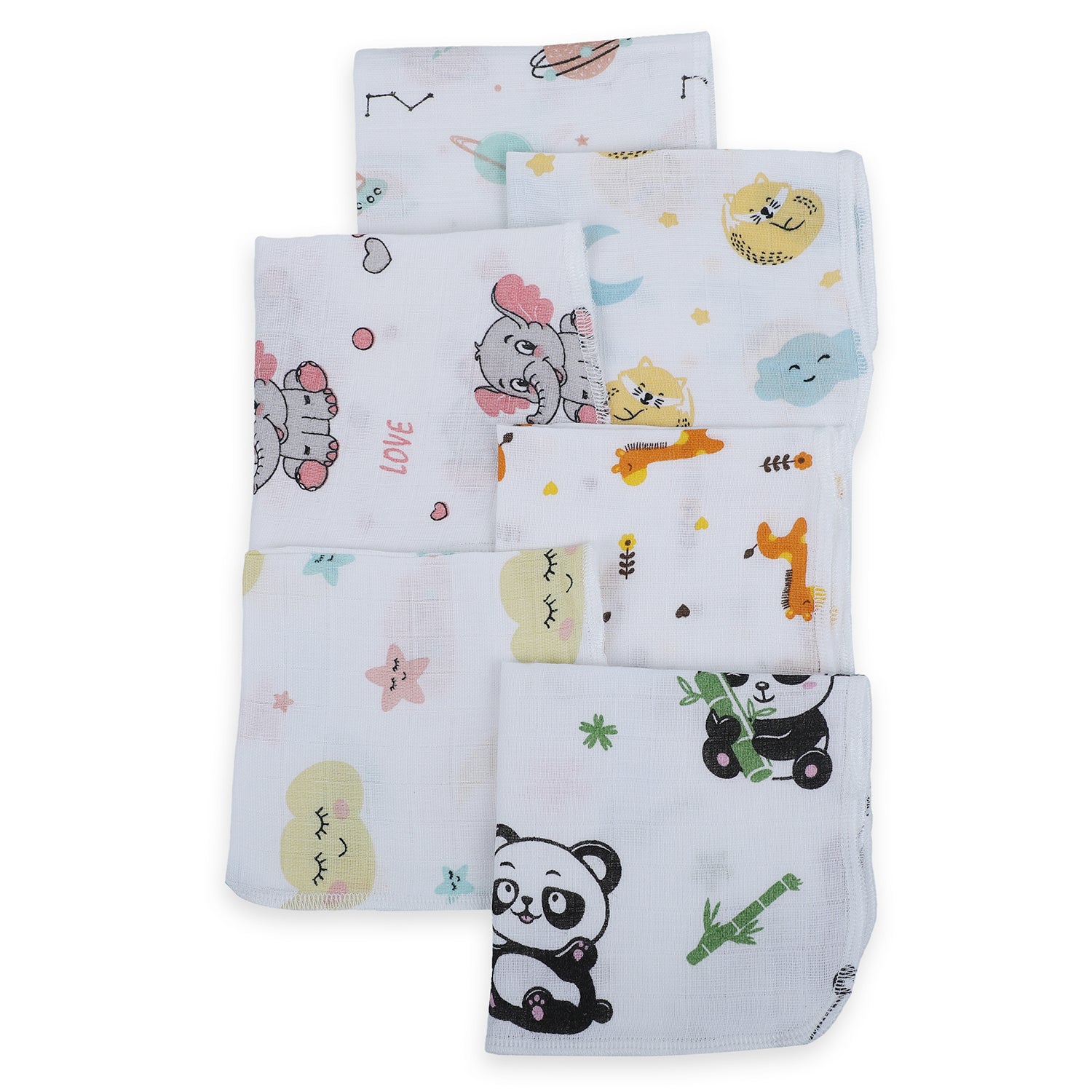 Baby Moo Highly Absorbent Cotton 6 Pcs Wash Cloth - Multicolour