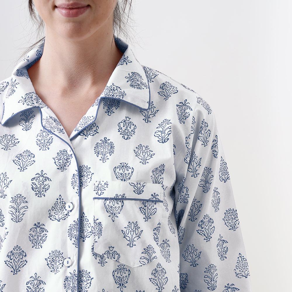 Madison Blockprint Pajama Set for Women (Indigo)