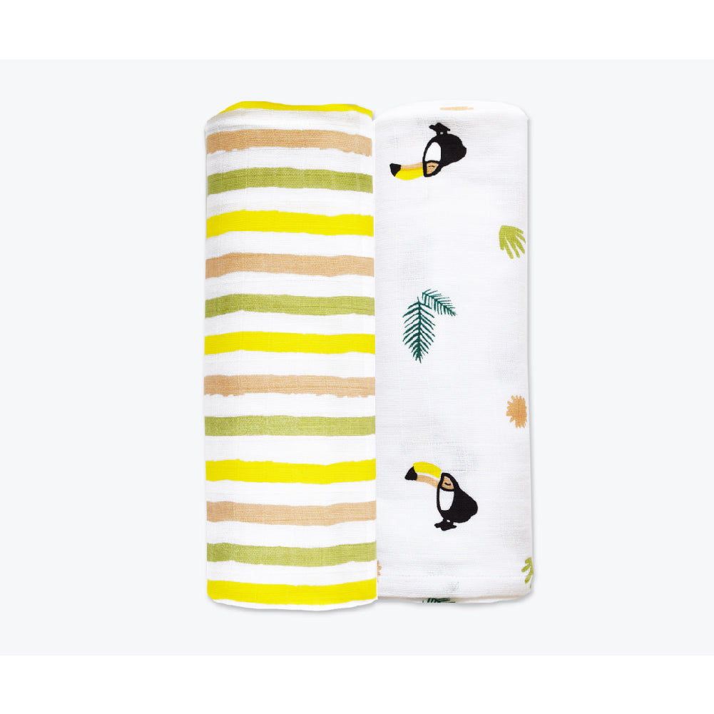 Masilo Organic Muslin Swaddles - Toucan, Set of 2