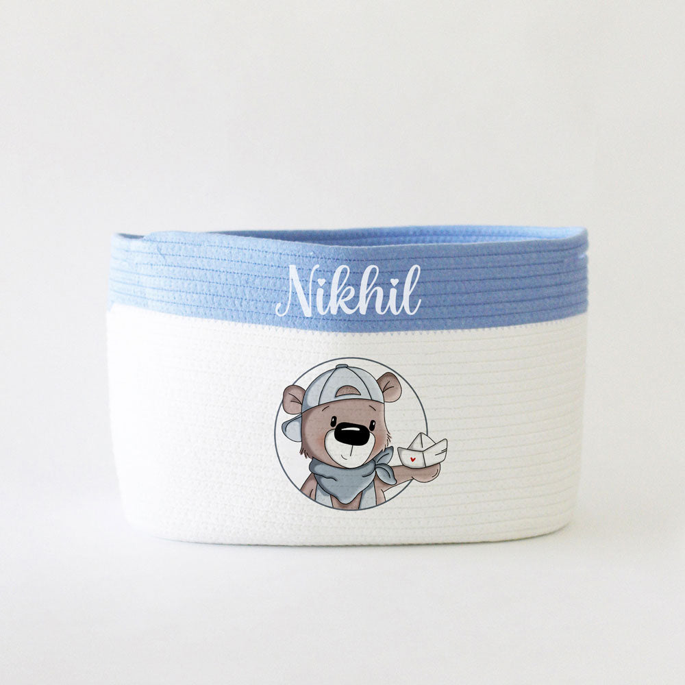 Personalized Storage Basket - Teddy Theme - Blue- Small, Medium