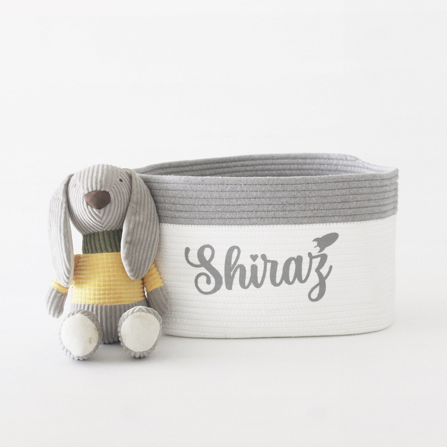 Personalized Storage Basket - Cursive - Grey - Small, Medium