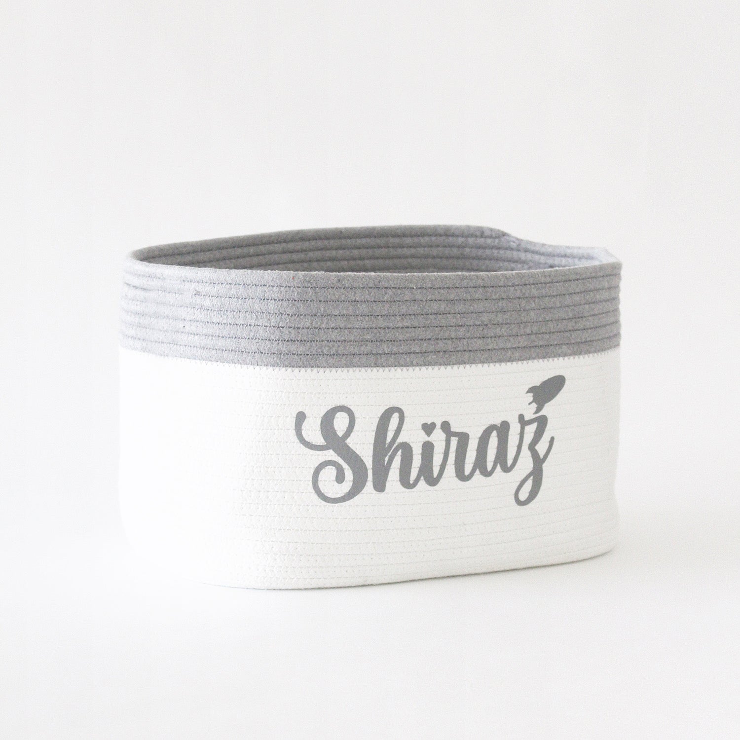 Personalized Storage Basket - Cursive - Grey - Small, Medium