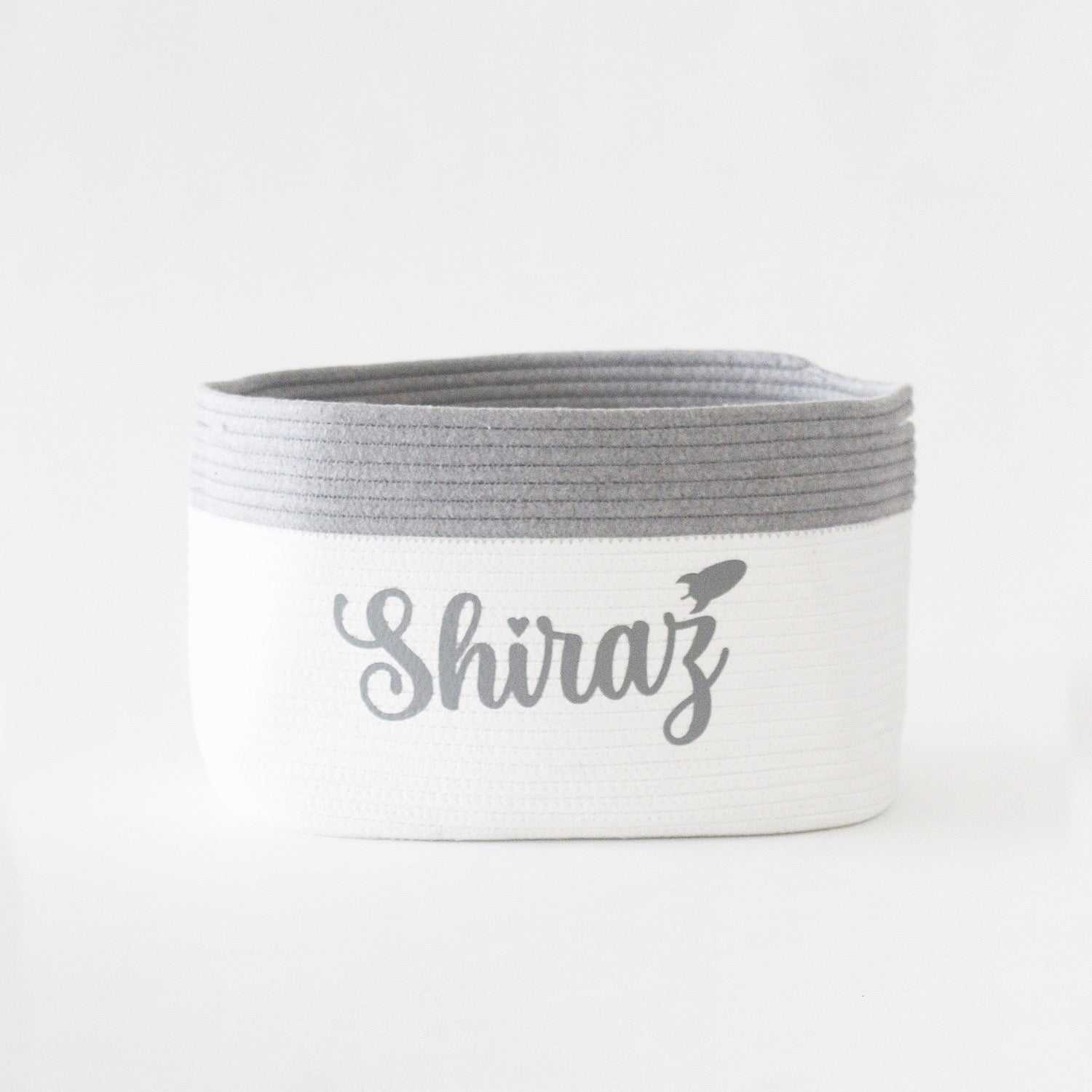 Personalized Storage Basket - Cursive - Grey - Small, Medium