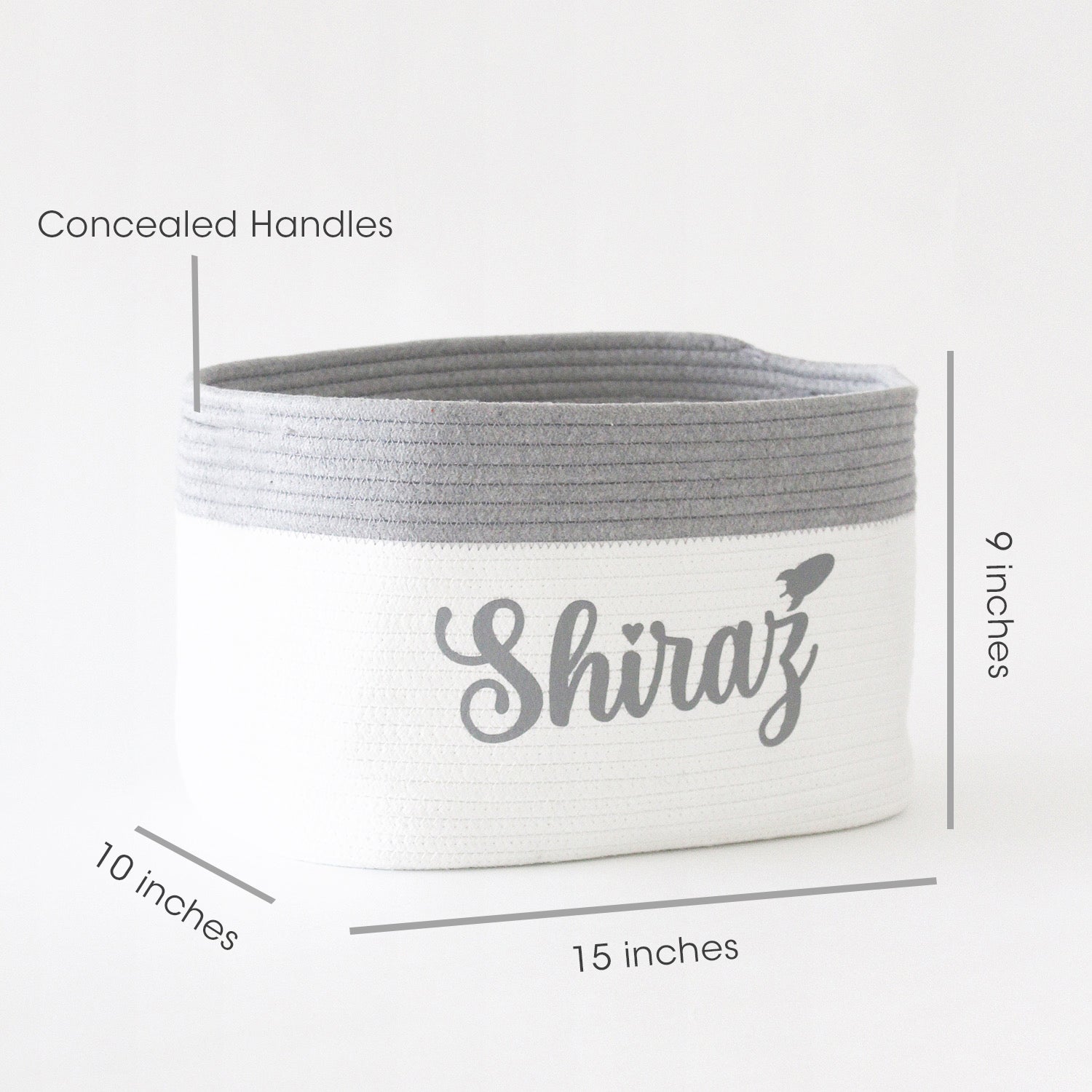 Personalized Storage Basket - Cursive - Grey - Small, Medium