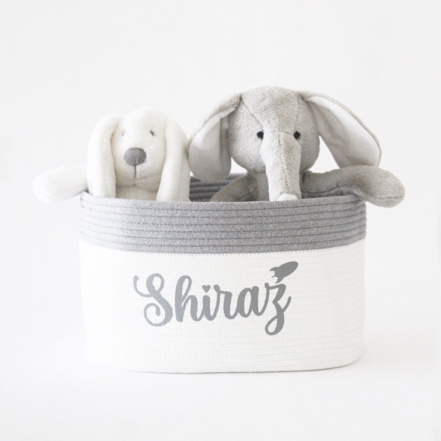 Personalized Storage Basket - Cursive - Grey - Small, Medium