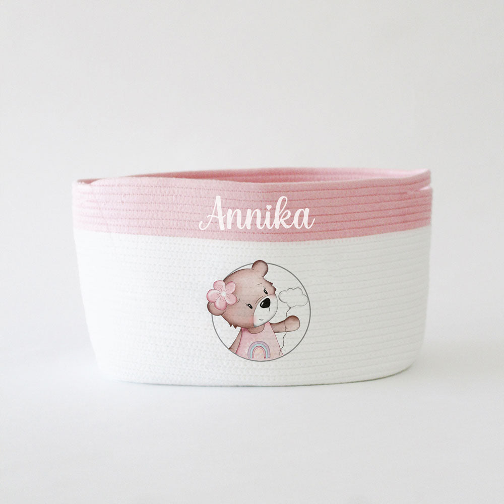 Personalized Storage Basket - Teddy Theme - Pink Small, Medium