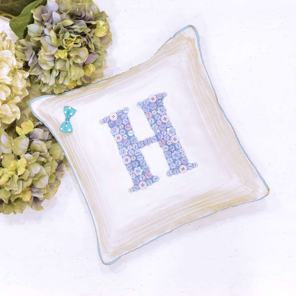 Monogrammed Button Cushion - Blue