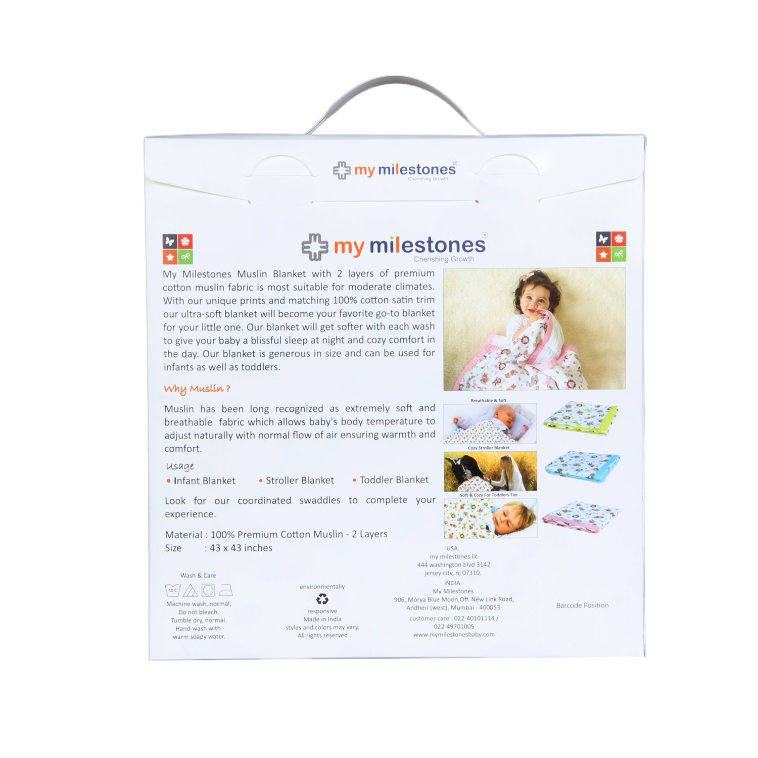 My Milestones 100% Cotton Muslin Baby Blanket - 4 Layered (43x43 inches) - Zoo Print Pink