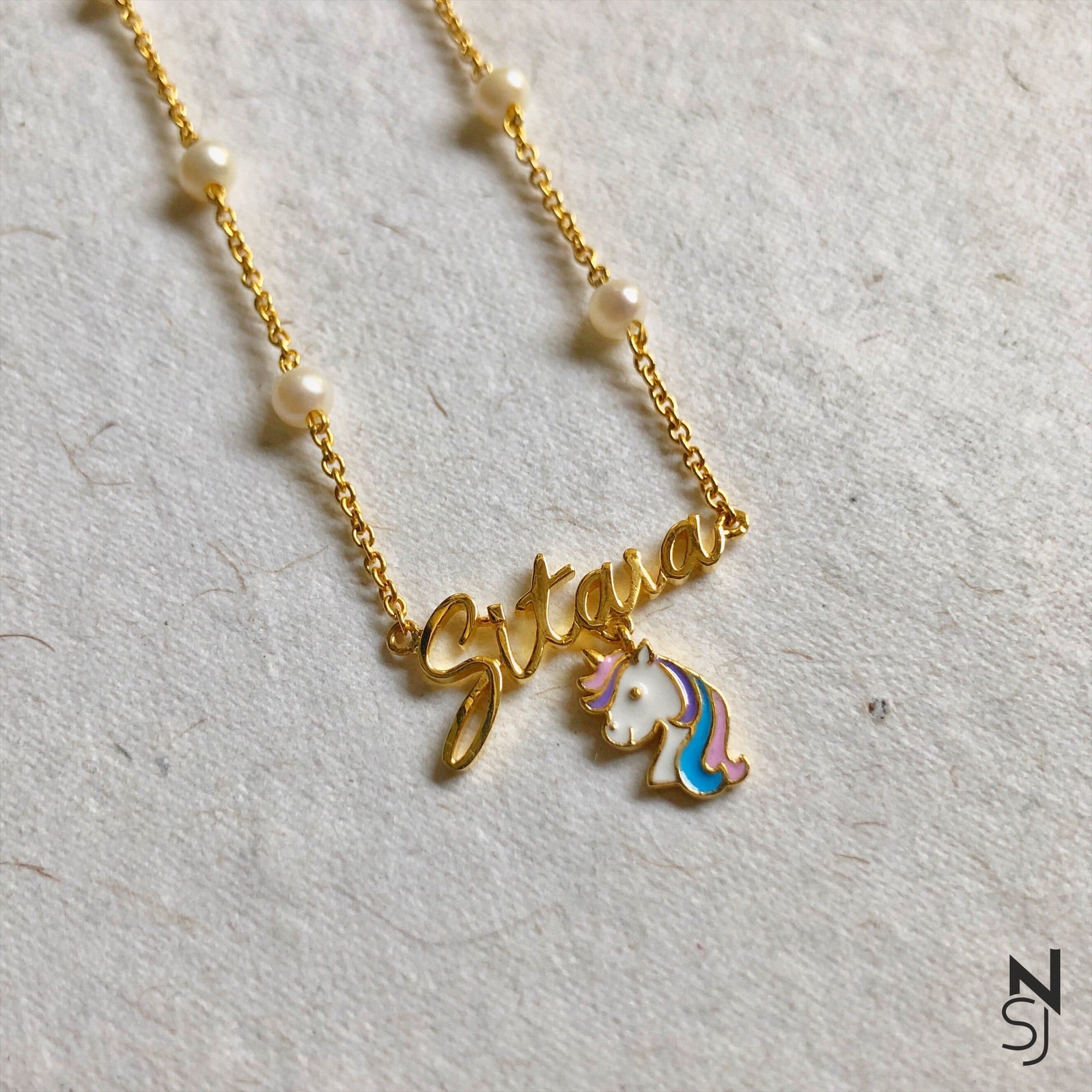 Custom Name Neckchain With A Unicorn Hanging