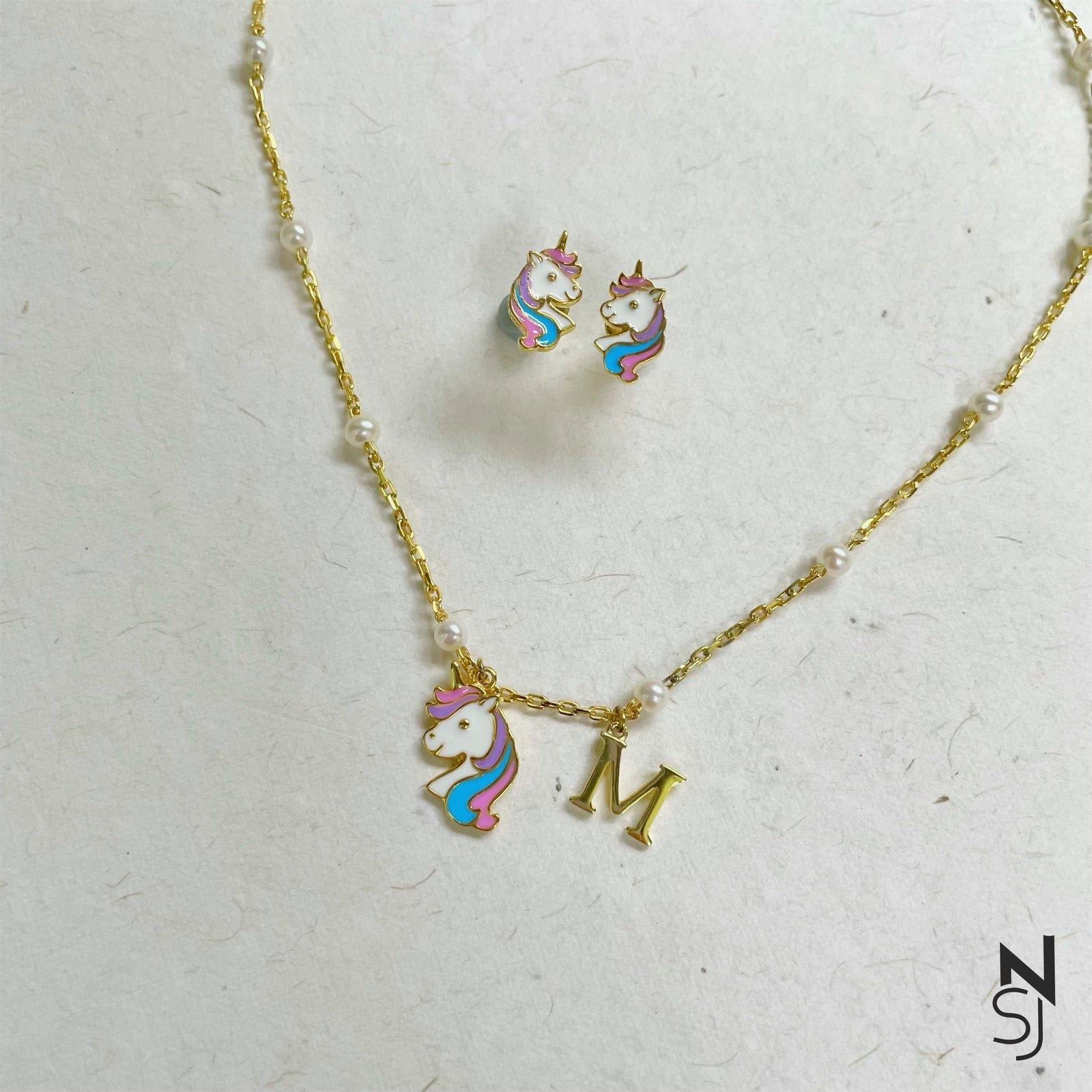 Custom Initial Unicorn Neckchain & Studs Set