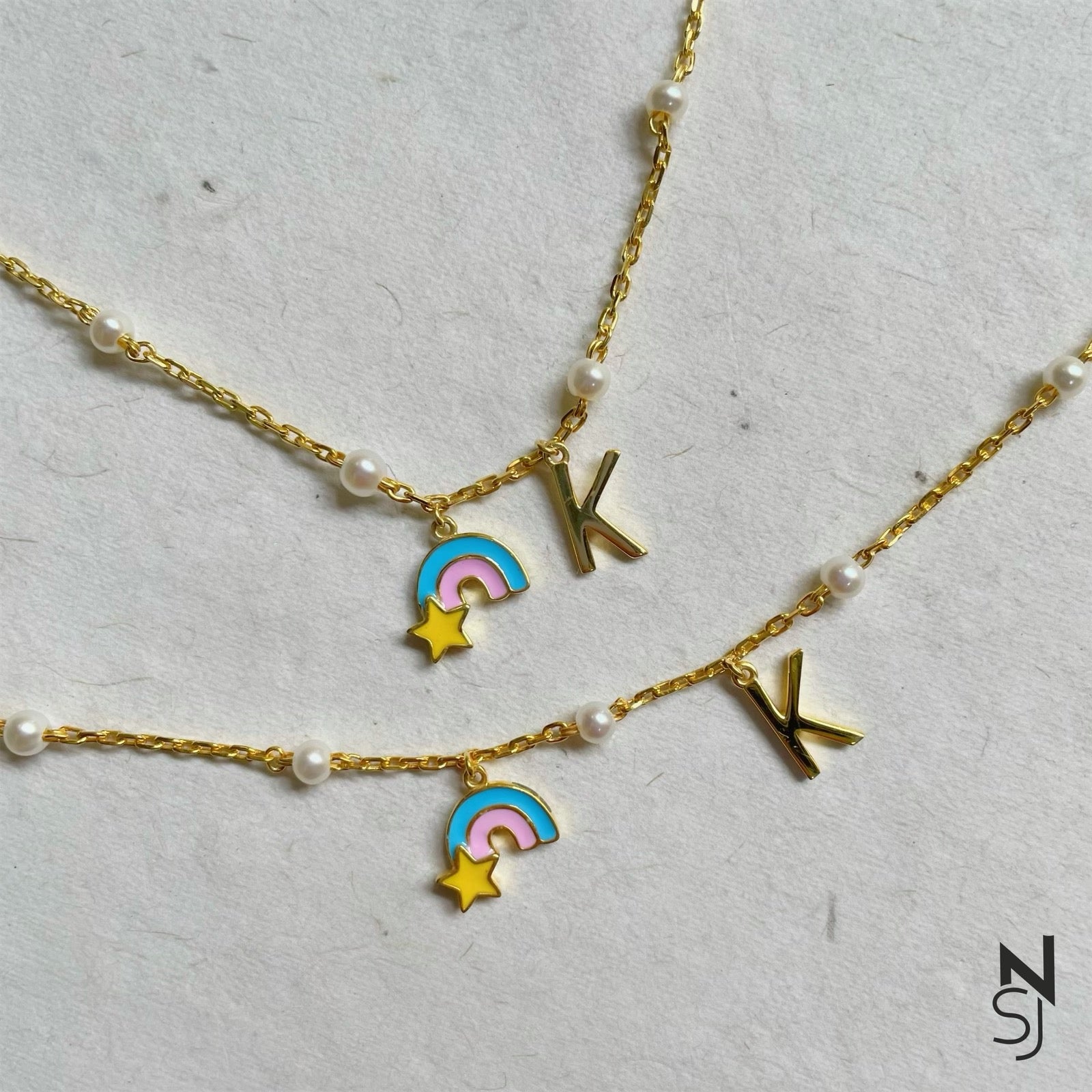 Custom Initial Rainbow Neckchain & Bracelet Set