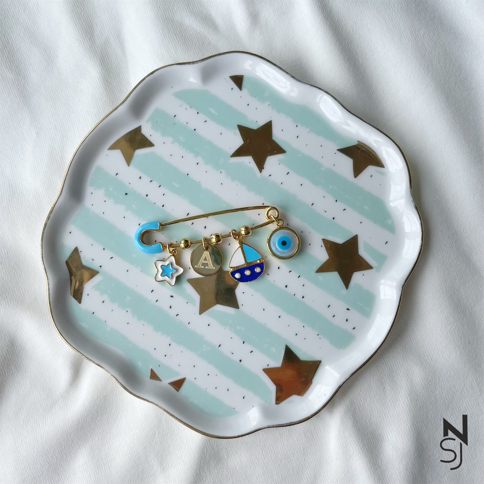 Sailboat Initial Baby Brooch