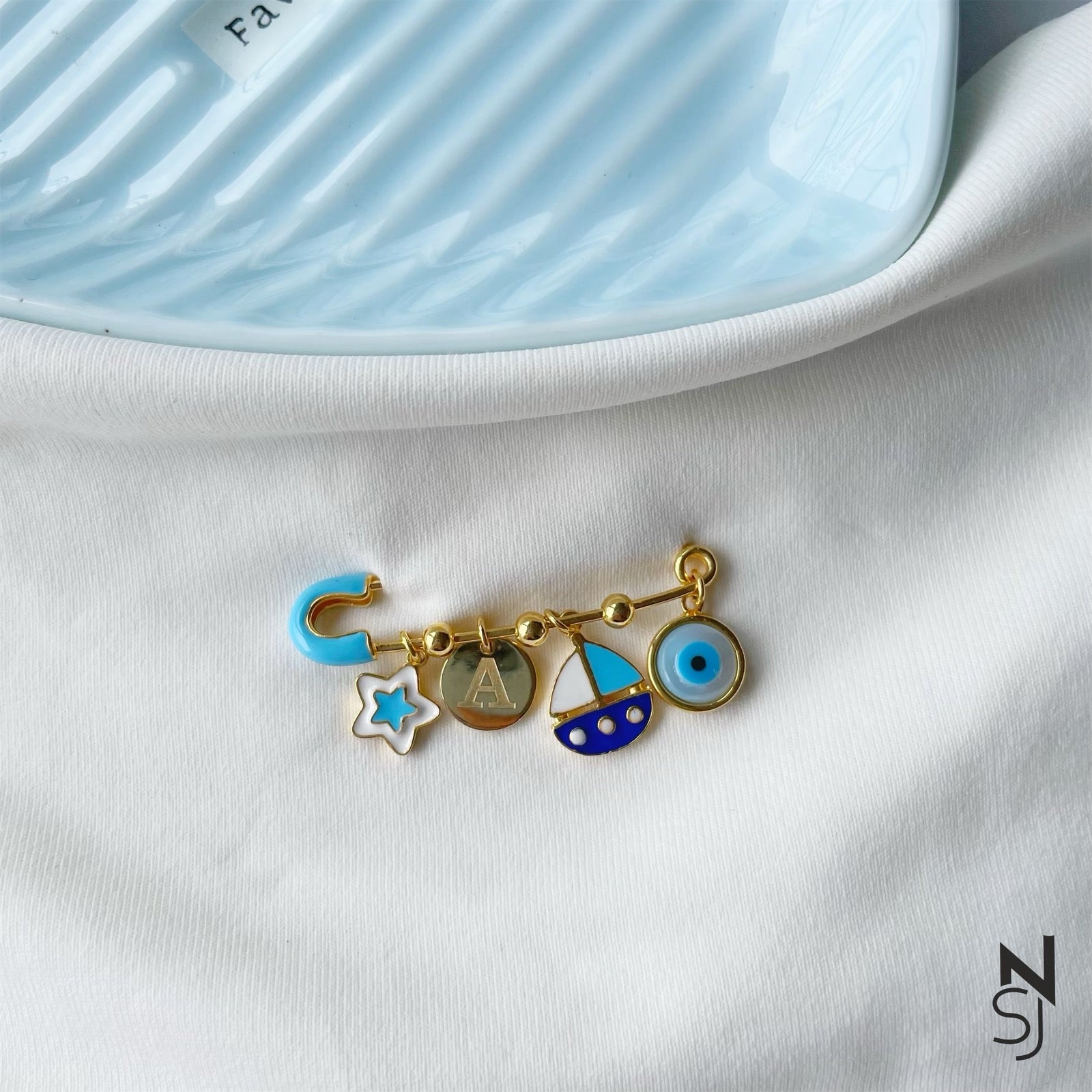 Sailboat Initial Baby Brooch