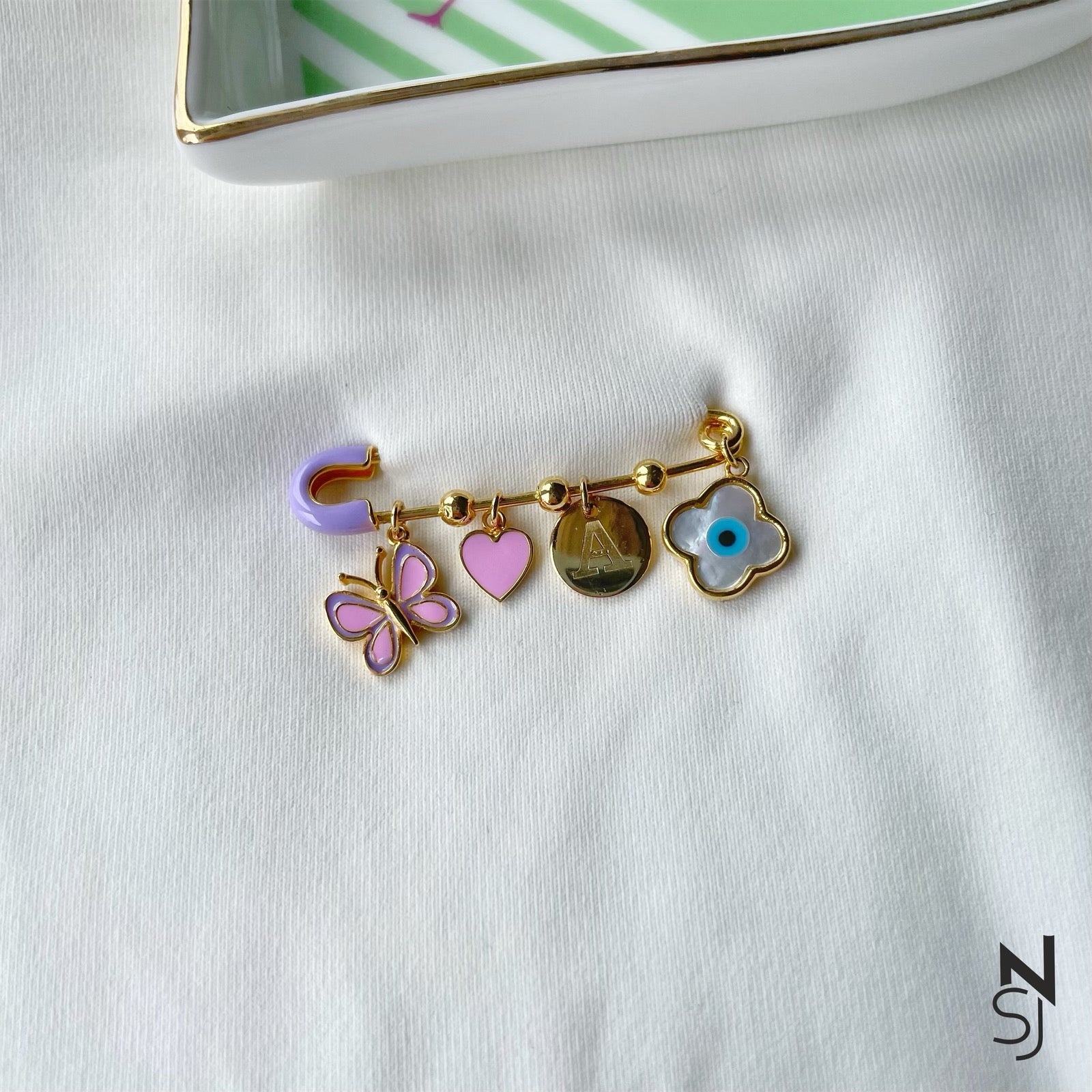 Butterfly Initial Baby Brooch