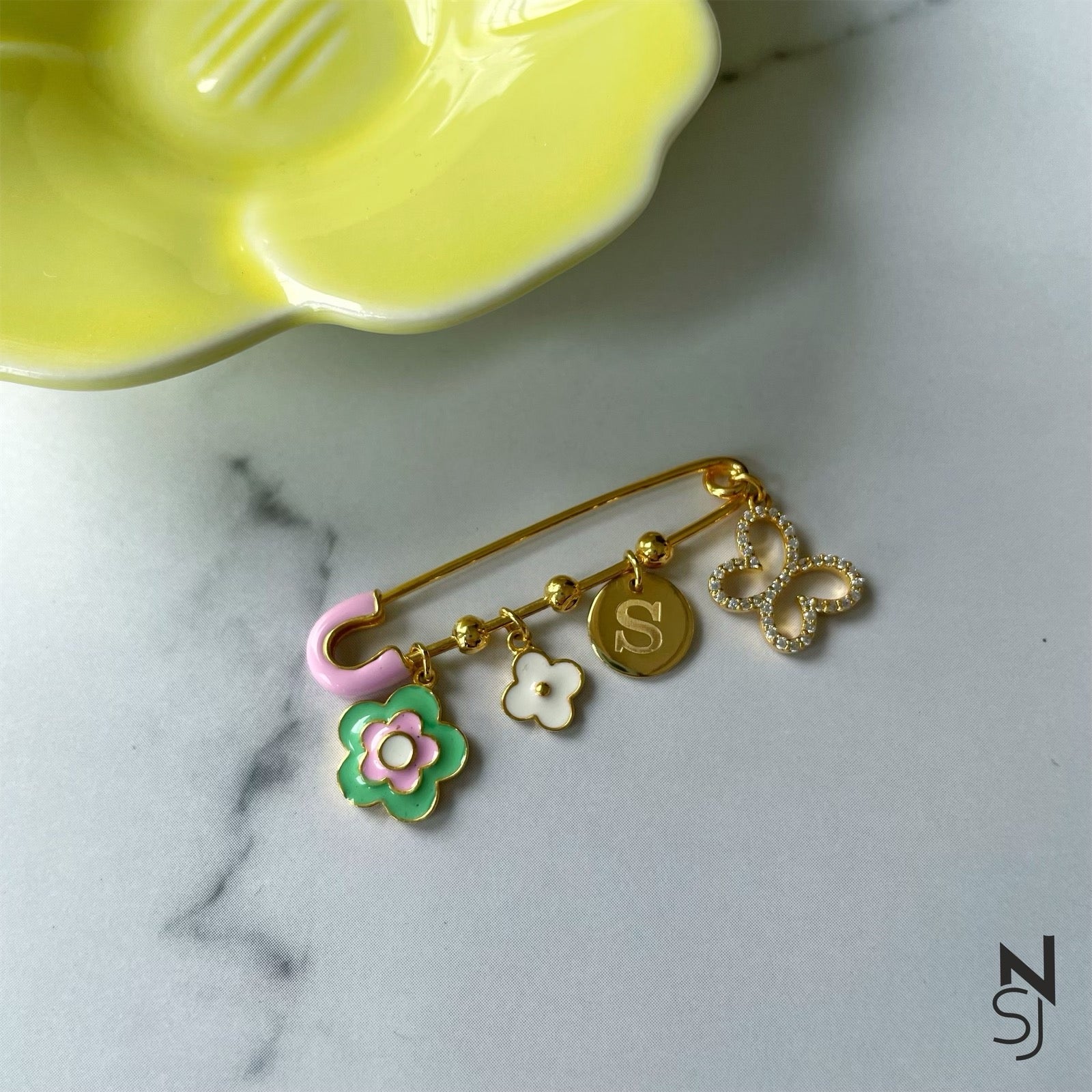 Flower Initial Baby Brooch