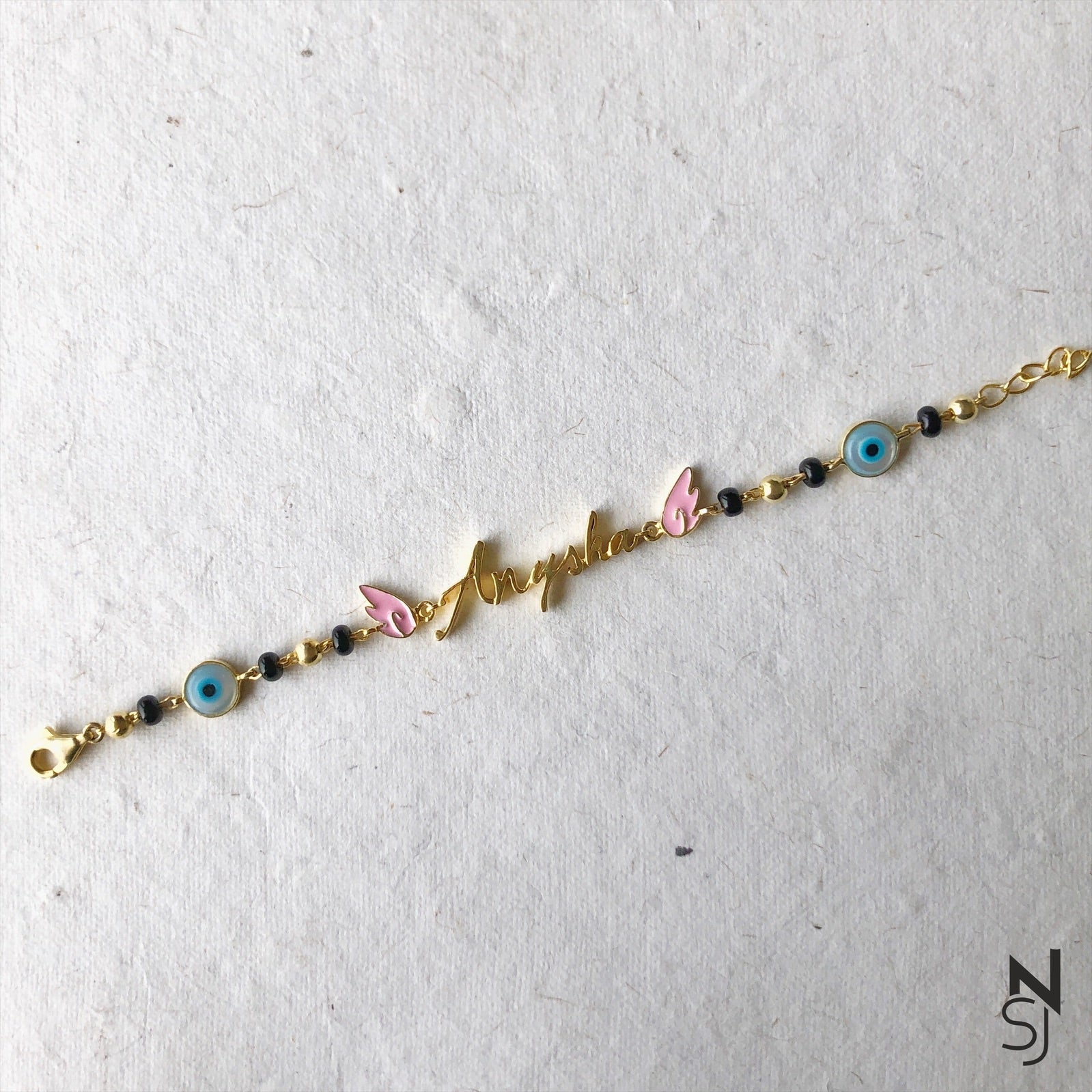 Angel Wing Evil Eye Custom Name Nazariya- Pink/Blue