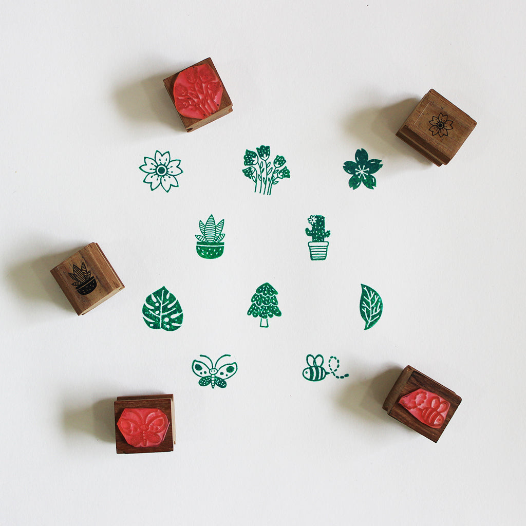 Wooden Craft Icon Stamps Ten Stamps Set With Stamp Pad - Nature