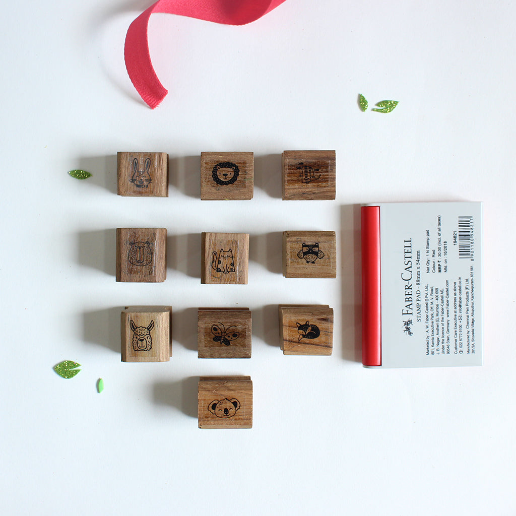 Wooden Craft Icon Stamps Ten Stamps Set With Stamp Pad - Animals 2