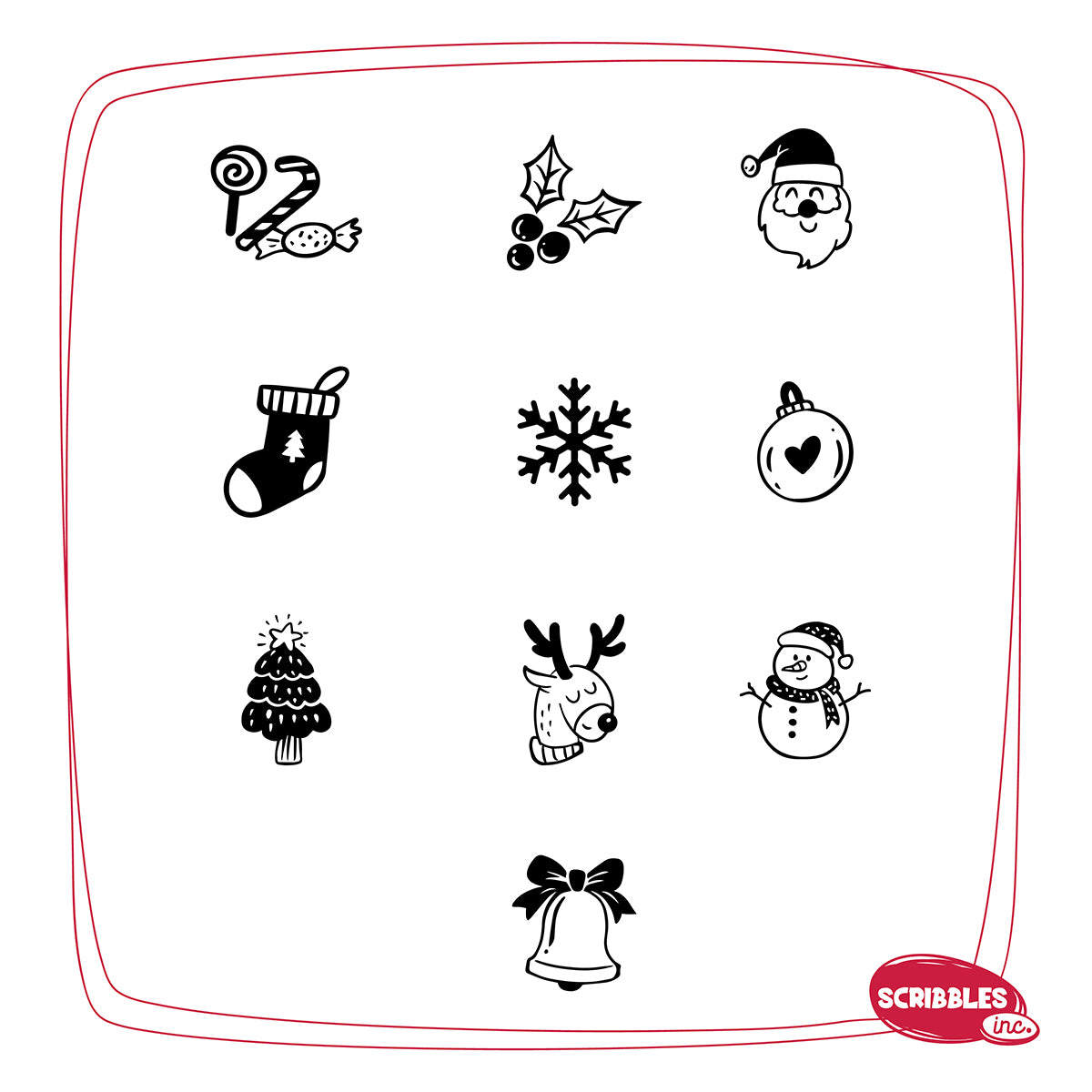 Wooden Craft Icon Stamps Ten Stamps Set With Stamp Pad - Christmas