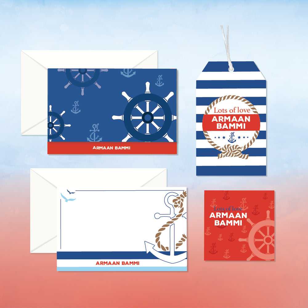 Personalized Stationery Gift Set - Nautical, Set of 24 or 48