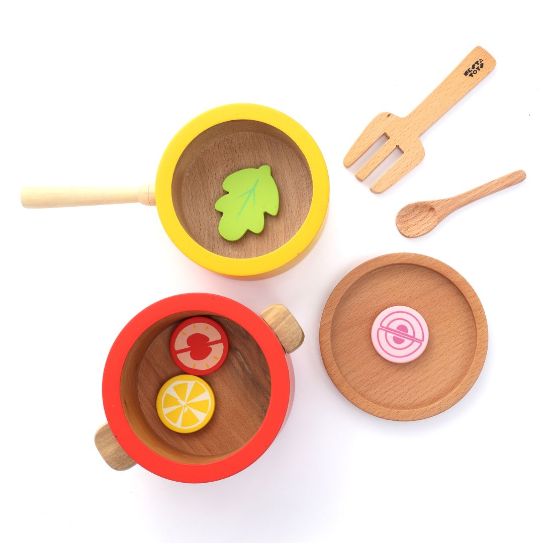 Nesta Toys - Kitchen Play Set | Beech Wood Cooking Set (9 Pcs)