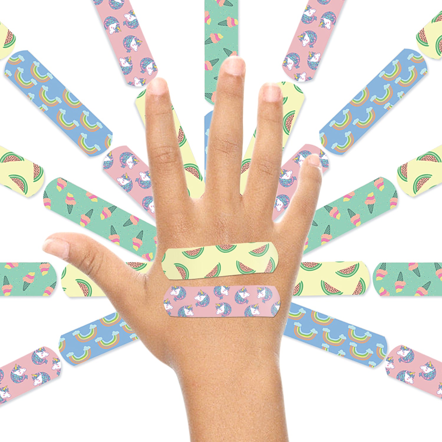 AYA PAPAYA Ouchie NON-TOXIC Printed JUMBO Pack (80 PACK) - Pink, Lavender, Space Blue, Yellow