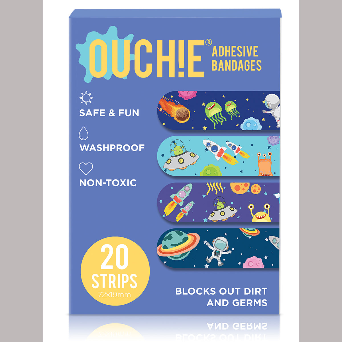 AYA PAPAYA Ouchie NON-TOXIC Printed JUMBO Pack (80 PACK) - Pink, Lavender, Space Blue, Yellow