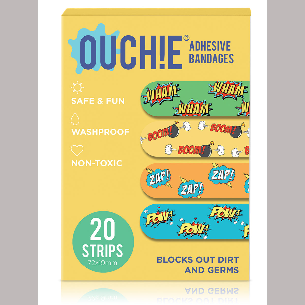 AYA PAPAYA Ouchie NON-TOXIC Printed JUMBO Pack (80 PACK) - Pink, Lavender, Space Blue, Yellow