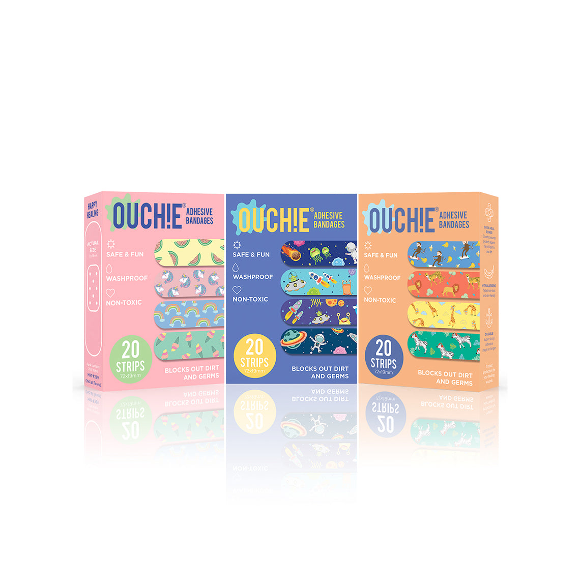 Ouchie Non-Toxic Printed Triple Combo (60 Pack) - Pink, Space Blue, Orange