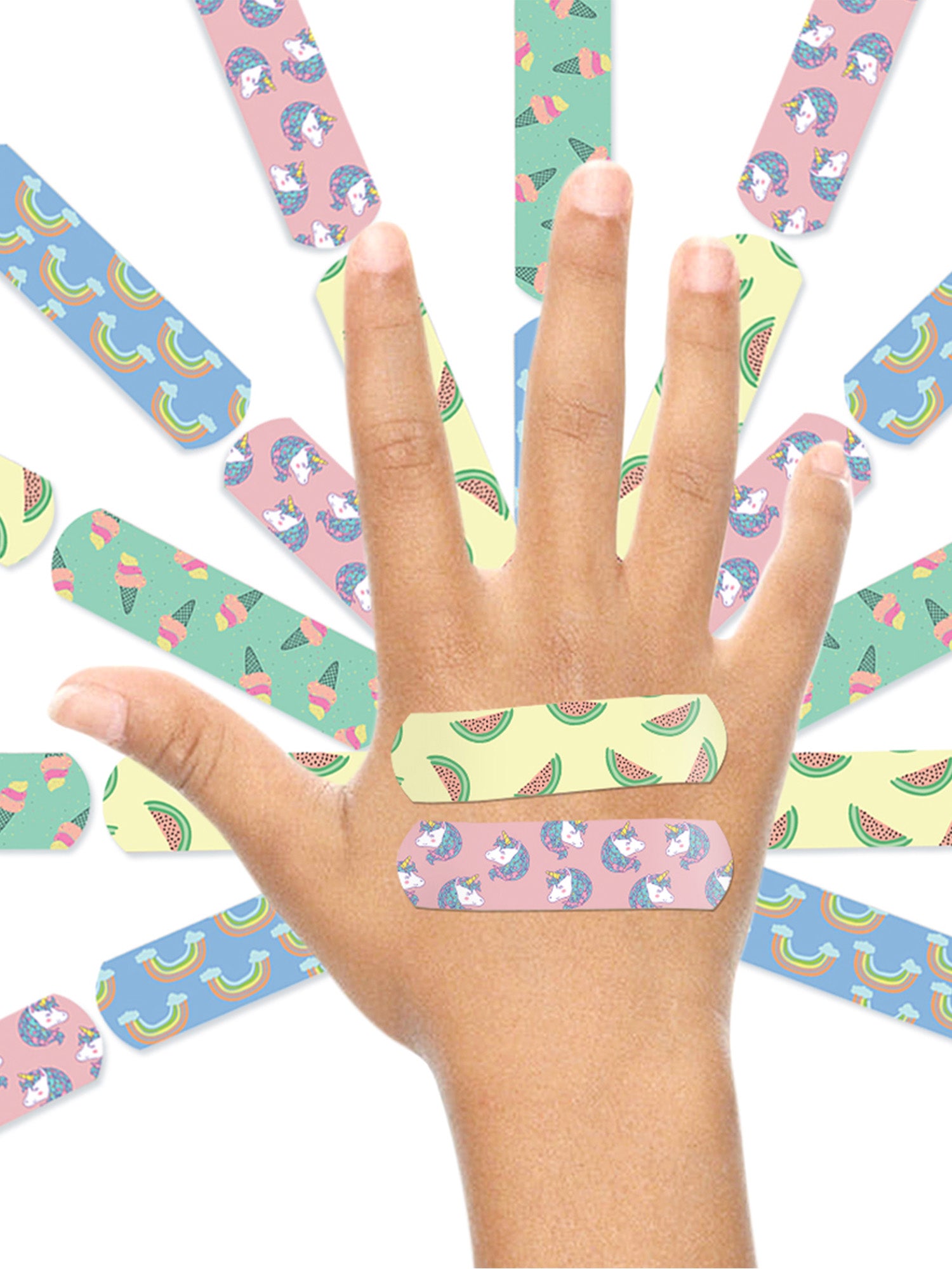 Ouchie Non-Toxic Printed Bandages Triple Combo (60 Pack) - Pink, Lime Green & Blue