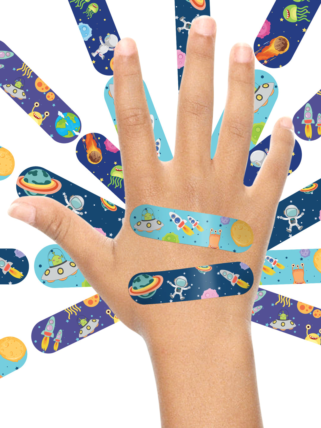 Ouchie Non-Toxic Printed Bandages Jumbo Pack (80 Pack) - Pink, Lime Green, Lavender & Space Blue