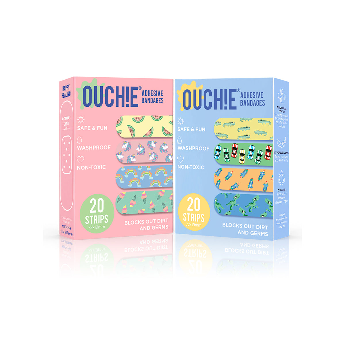 'Ouchie Printed Bandages'  Combo Pack of 2 (20 x 2 = 40) (Pink & Blue)