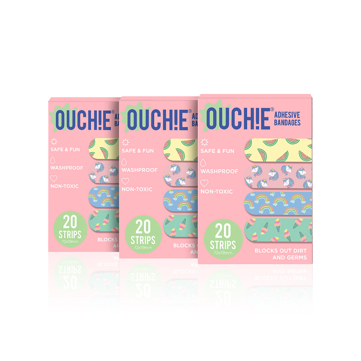 'Ouchie Printed Bandages' Combo Pack of 3 (20 x 3 =60) (Pink)