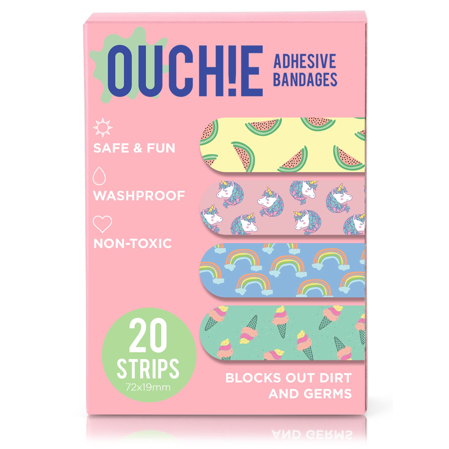 'Ouchie Printed Bandages' 20-Pack (Pink)