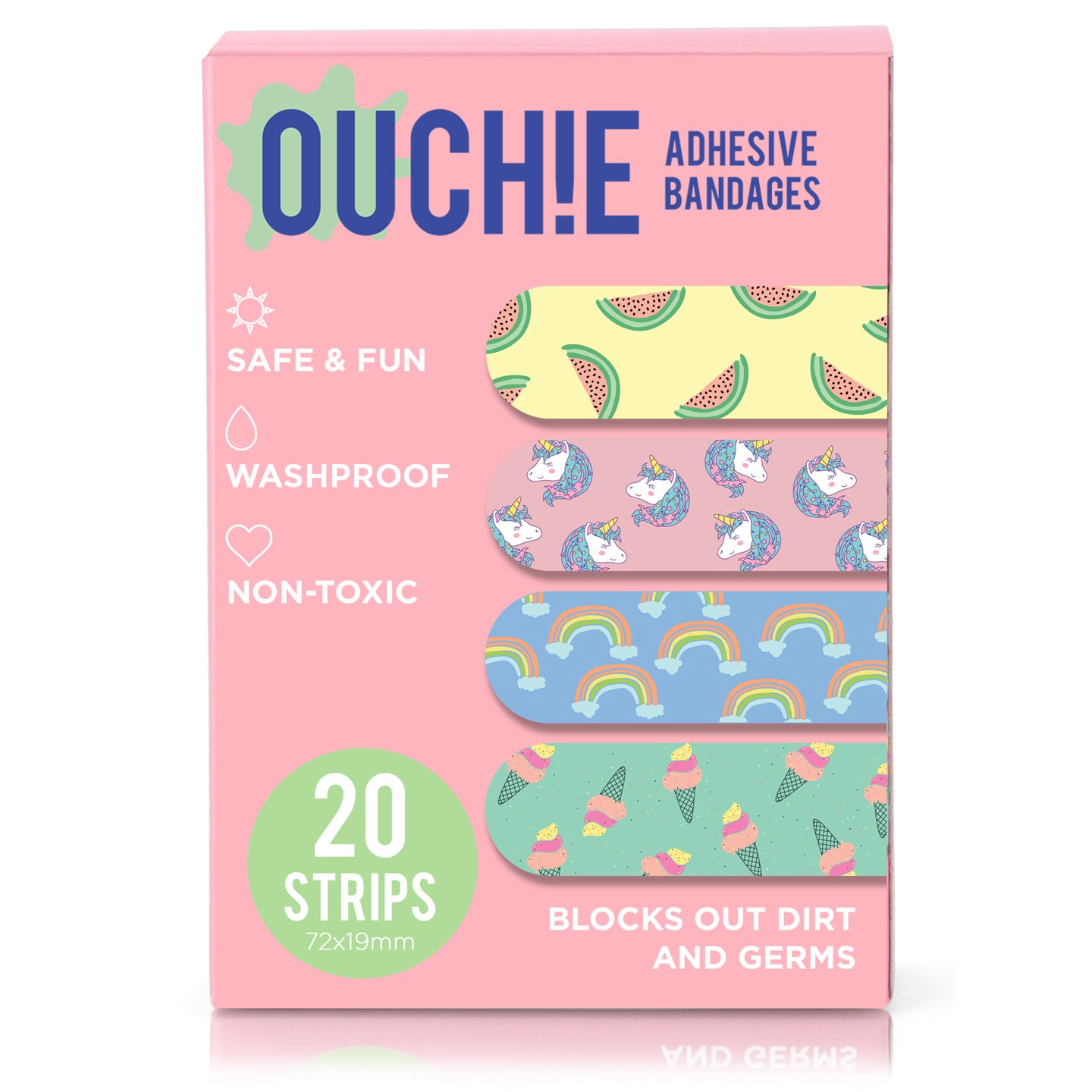 'Ouchie Printed Bandages'  20-Pack (Pink)