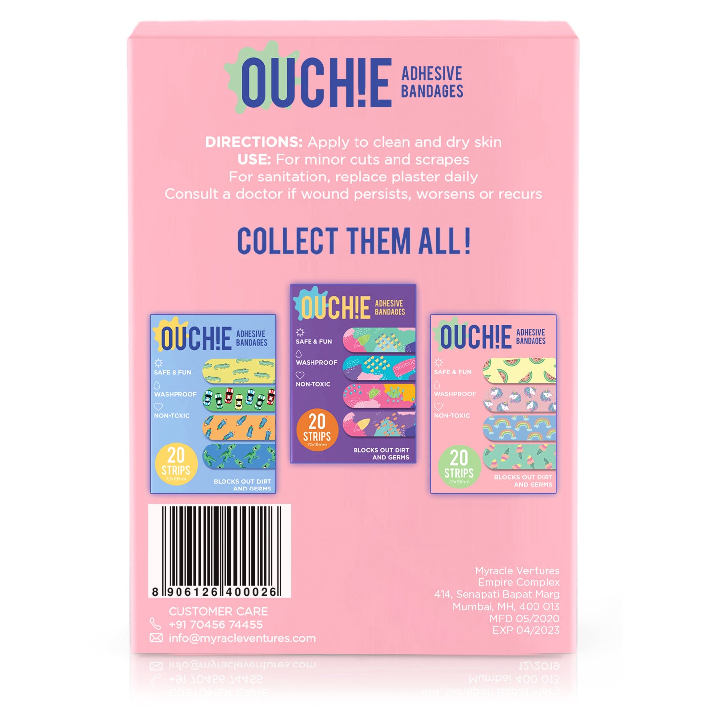 'Ouchie Printed Bandages'  20-Pack (Pink)