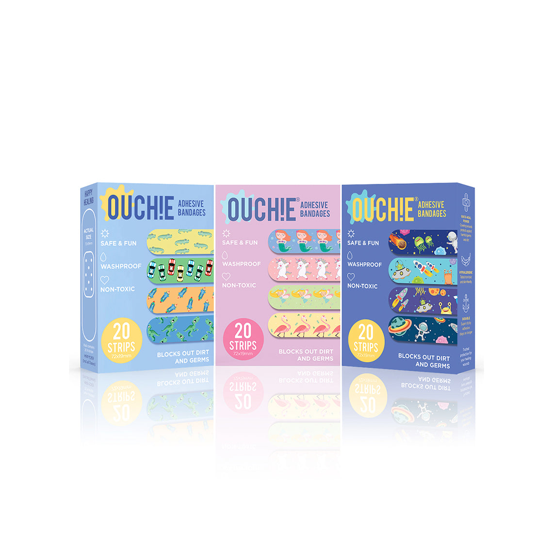 Ouchie Non-Toxic Printed Triple Combo (60 Pack) - Blue, Lavender, Space Blue