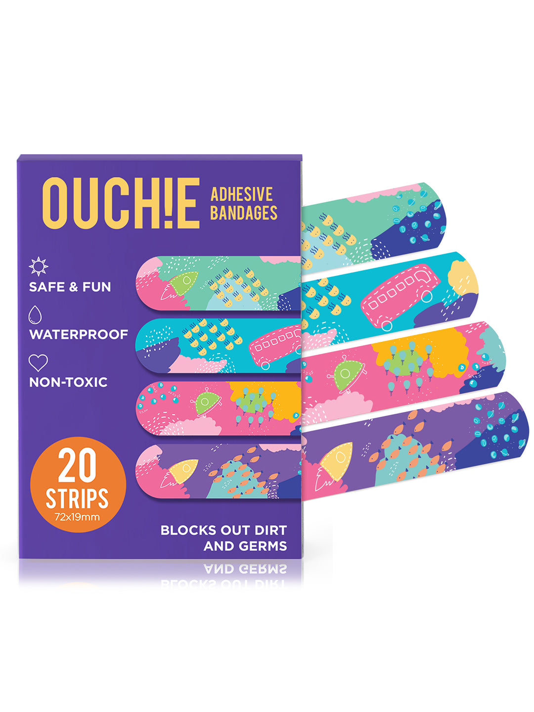 'Ouchie Printed Bandages' Combo Set of 2 ( 20 x 2 = 40) (Blue & Purple)