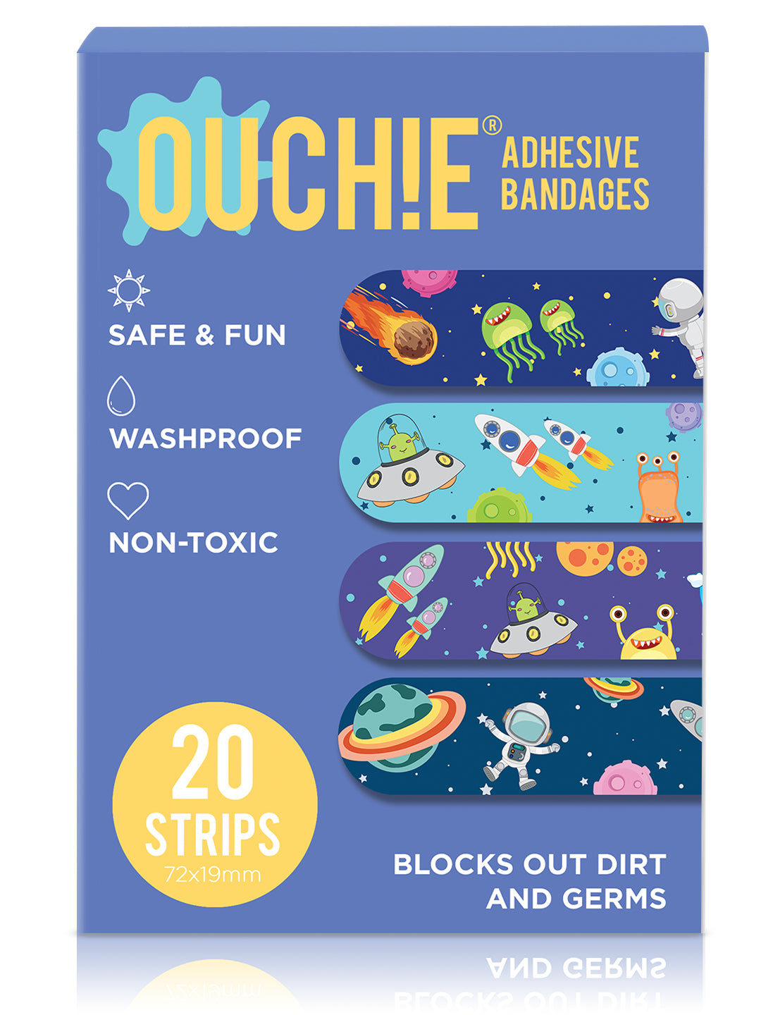 Ouchie Non-Toxic Printed Bandages Combo Set of 2 (40 Pack) - Blue & Space Blue