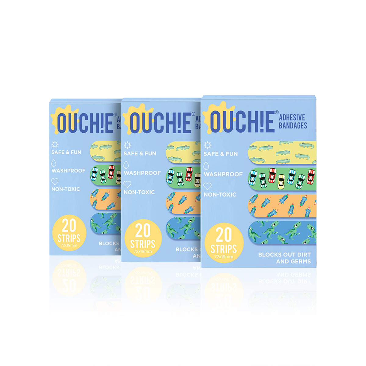 'Ouchie Printed Bandages' Combo Pack of 3 (20 x 3 = 60) (Blue)