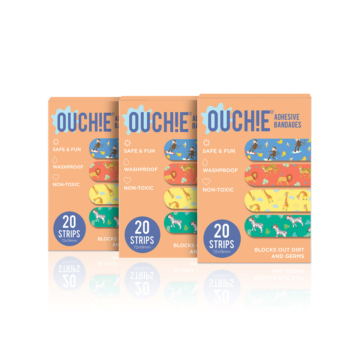 'Ouchie Printed Bandages' Combo Pack of 3 (20 x 3 = 60) (Orange)