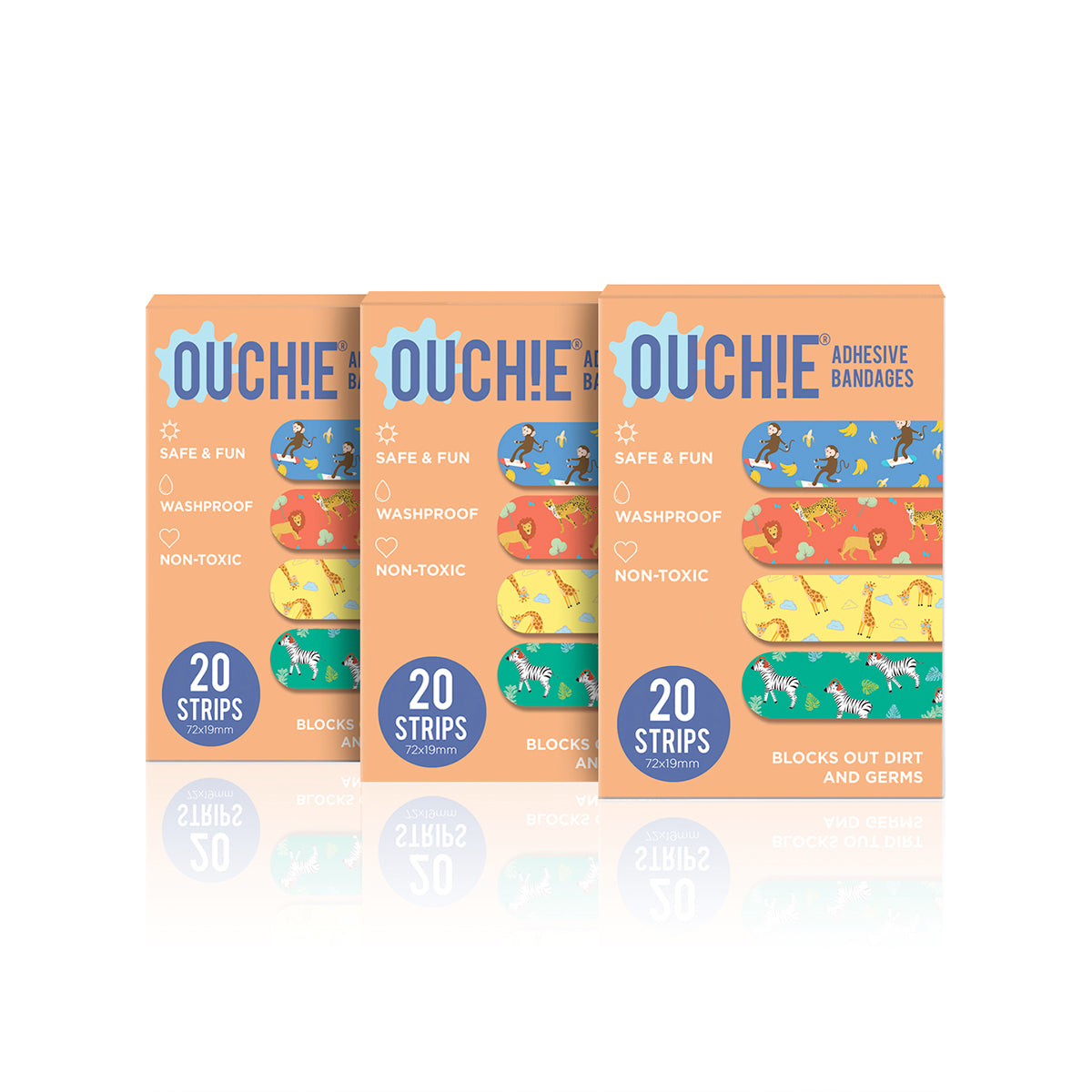 'Ouchie Printed Bandages'  Combo Pack of 3 (20 x 3 = 60) (Orange)