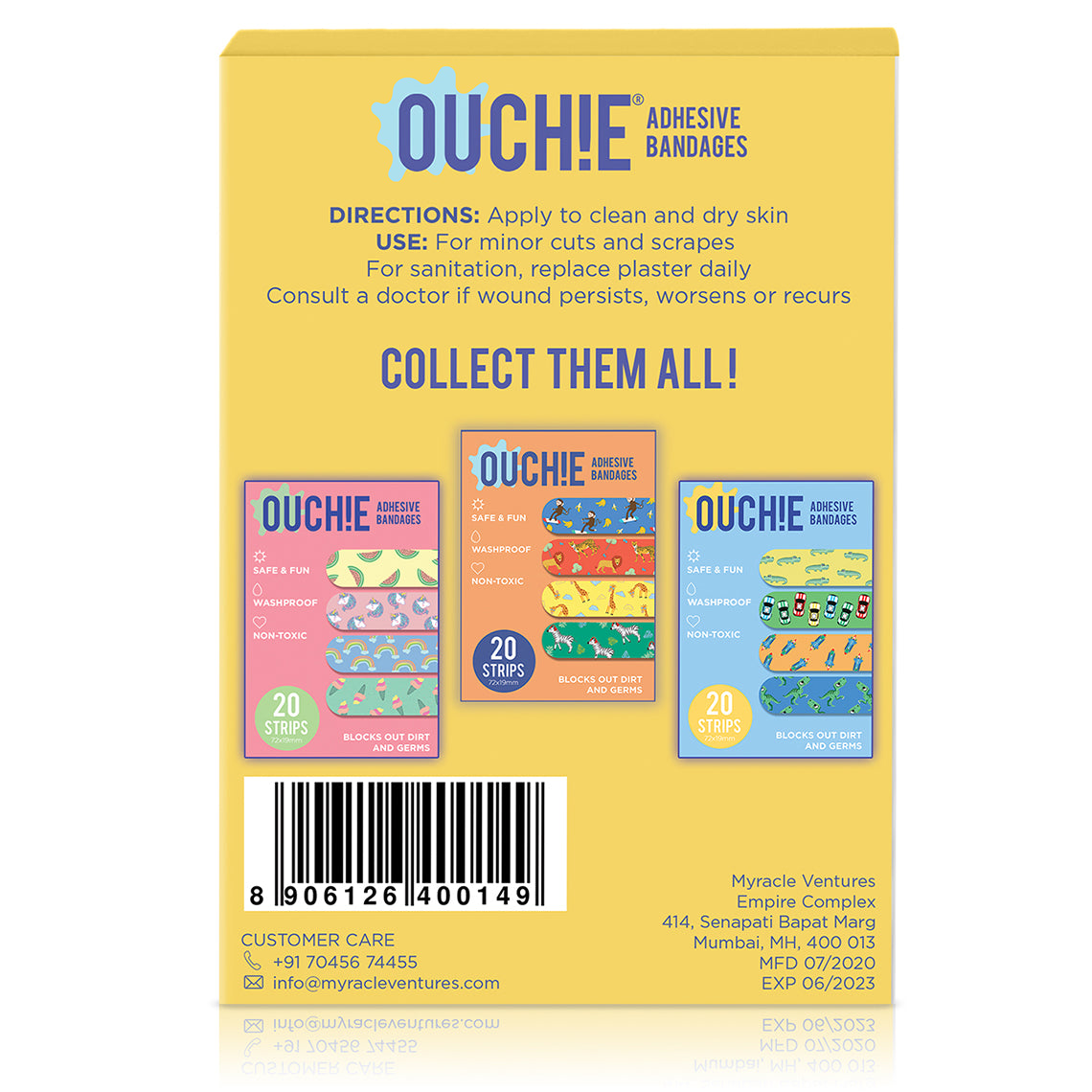 Ouchie Non-Toxic Printed Triple Combo (60 Pack) - Lavender, Orange, Yellow