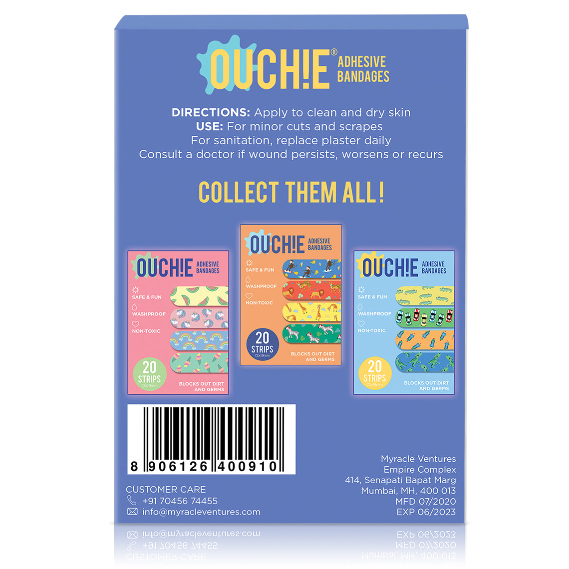 Ouchie Non-Toxic Printed Bandages Combo Set of 2 (40 Pack) - Yellow & Space Blue