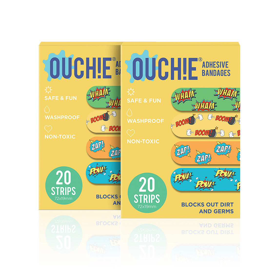 Ouchie Non-Toxic Printed Bandages Combo Set of 2 (40 Pack) - Yellow