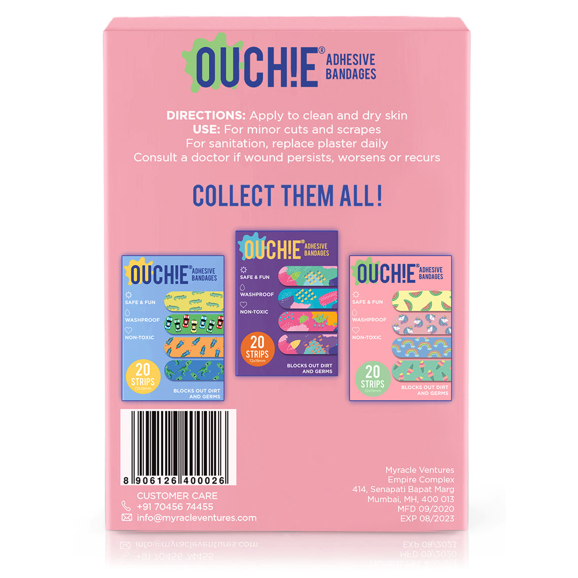 Ouchie Non-Toxic Printed Triple Combo (60 Pack) - Space Blue, Yellow, Pink